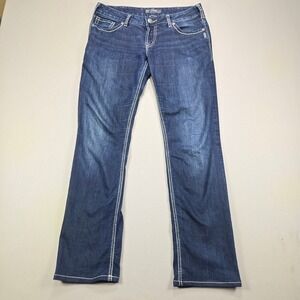Silver Jeans Co Berkley Bootcut Thick Stitch Dark Wash Denim Womens W32 L34